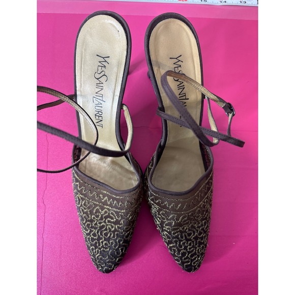 Vintage Yves Saint Laurent YSL Womens Mesh Ankle Strap Heels Size 7.5 Dressy - Picture 2 of 9